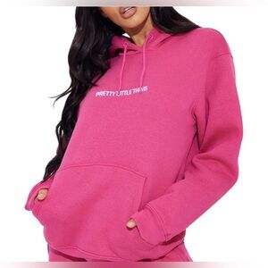 Pretty little thing Embroidery slogan hoodie - hot pink size L